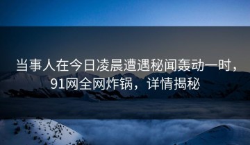 当事人在今日凌晨遭遇秘闻轰动一时，91网全网炸锅，详情揭秘
