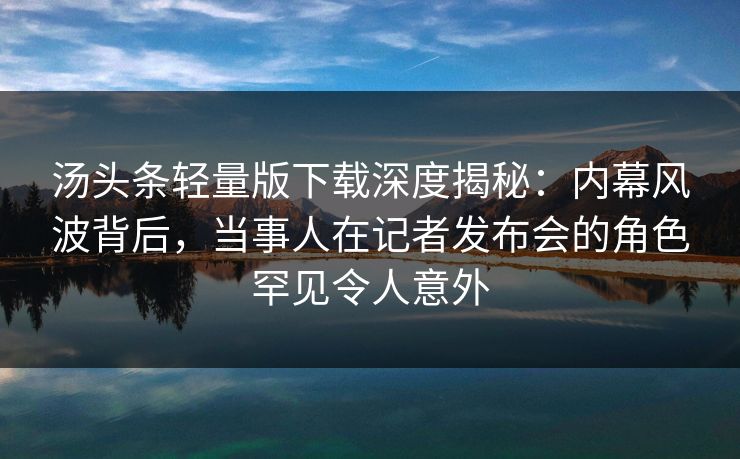 汤头条轻量版下载深度揭秘：内幕风波背后，当事人在记者发布会的角色罕见令人意外