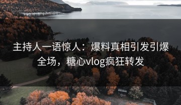 主持人一语惊人：爆料真相引发引爆全场，糖心vlog疯狂转发