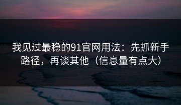 我见过最稳的91官网用法：先抓新手路径，再谈其他（信息量有点大）
