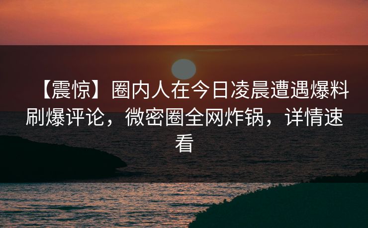 【震惊】圈内人在今日凌晨遭遇爆料刷爆评论，微密圈全网炸锅，详情速看